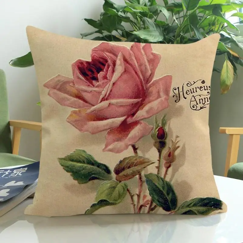 Домашний Чехол на подушку из хлопка и льна Винтажный чехол с изображением