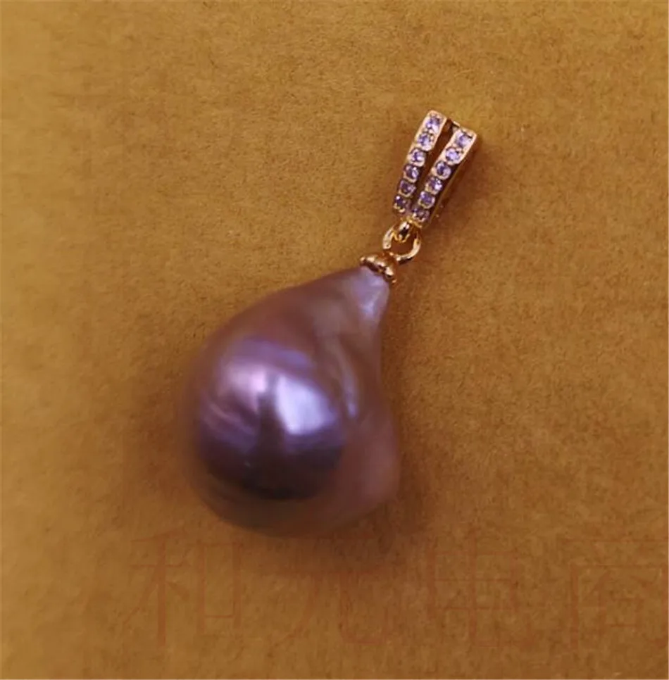 

Hand-made classic pendant Cultured elegant peacock pink teardrop GOLD Natural HUGE 13-15MM purple PEARL PENDANT
