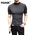 Футболка мужская с коротким рукавом, однотонный пуловер с воротником средней длины, облегающая трикотажная рубашка, лето