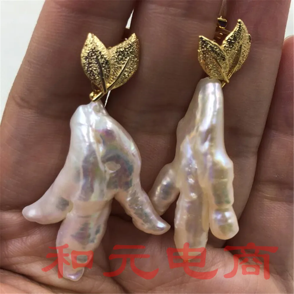 25-40 мм Огромный розовый барокко куриный коготь жемчужные серьги AAA Mesmerizing