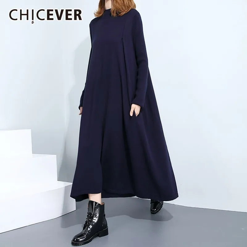 CHICEVER платье женский стенд воротник с длинным рукавом повседневное свободные
