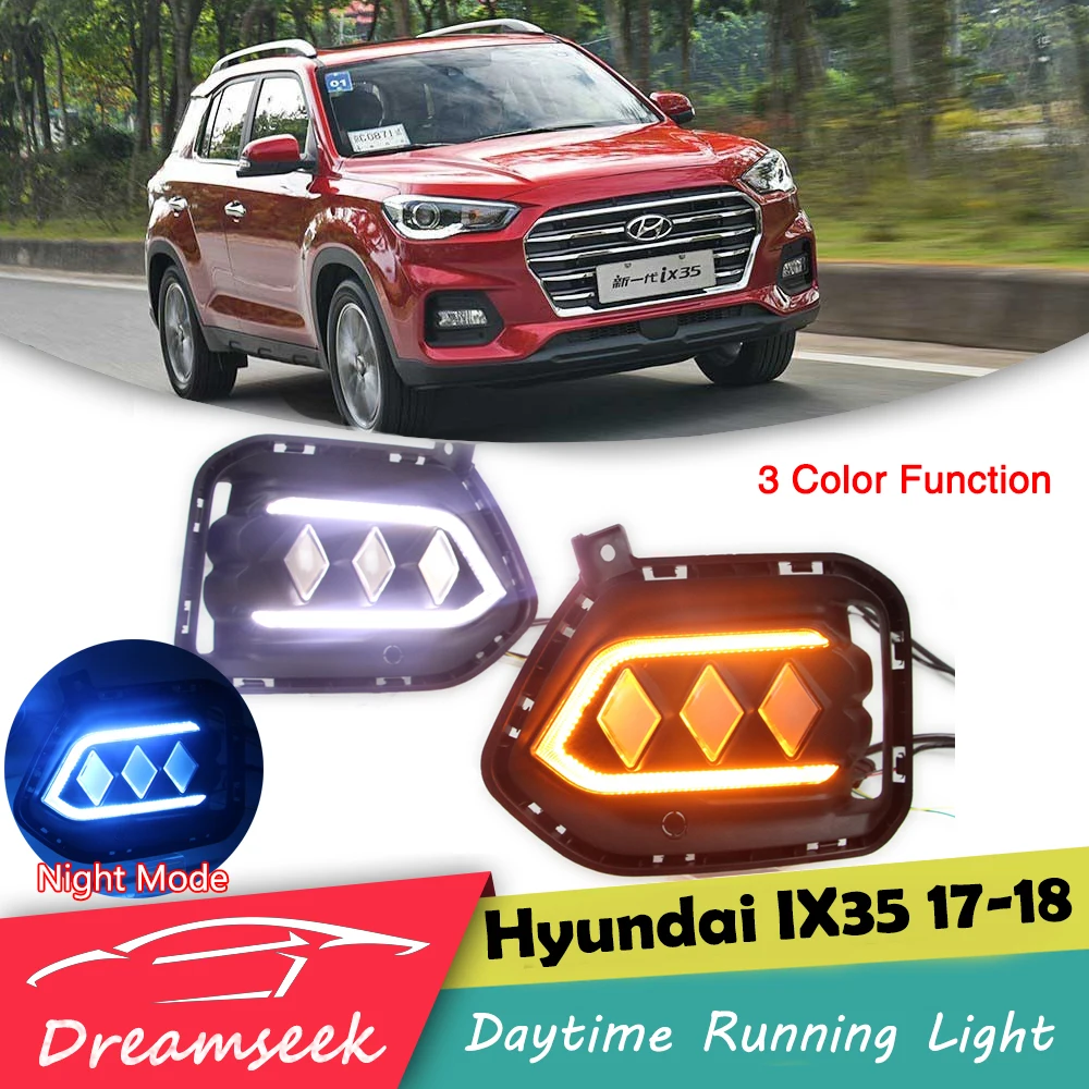 DRL противотуманная фара 3 цвета для Hyundai IX35 Tucson 2017 2018 Светодиодный дневной ходовой