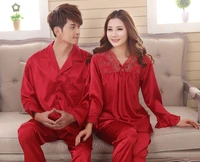 faux silk sleep lounge rayon pajama sets for men women sleepwear red marriage wedding pijamas ladys pyjamas female homewear