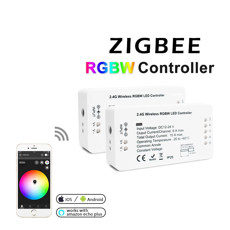 ZIGBEE ZLL Smart RGBW Controller DC12/24V APP control Dual white and color Color Brightness Adjustable for LED Strip | Лампы и