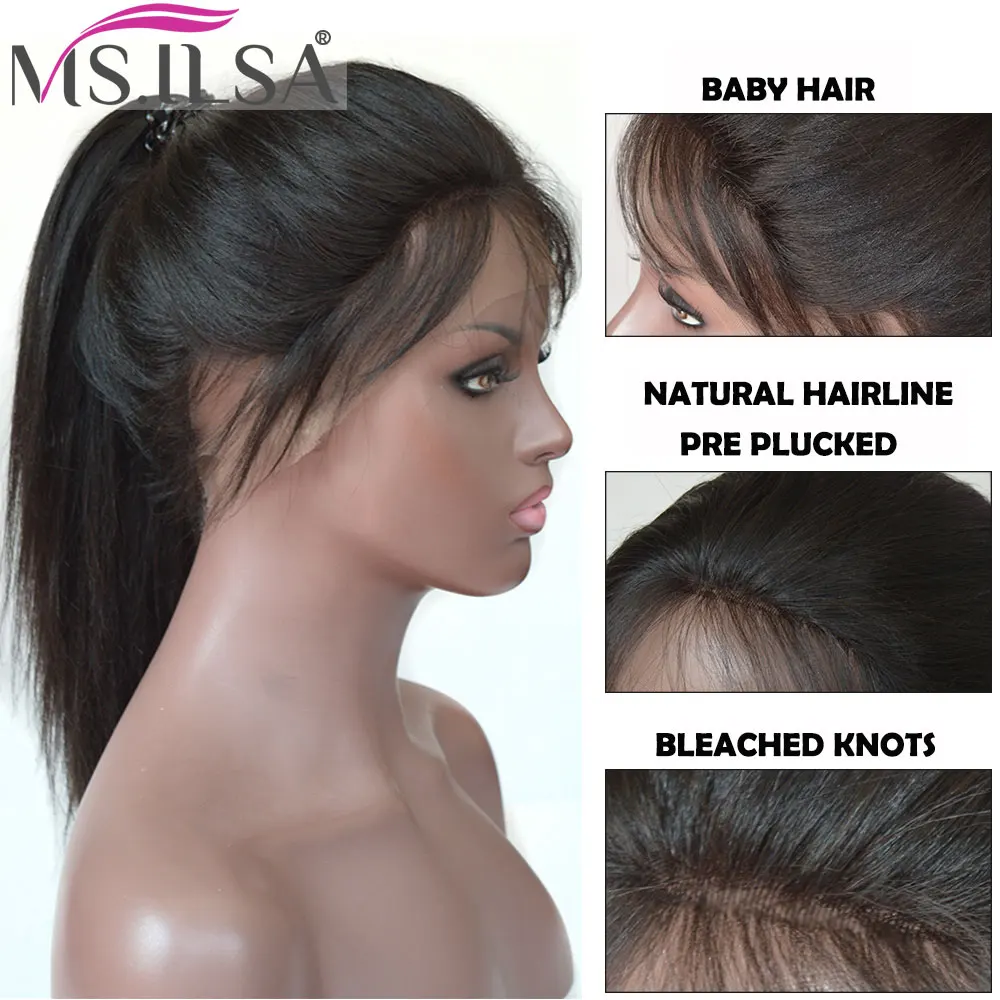 Полный парик шнурка с Baby Hair светильник Yaki Remy человеческие волосы парики для