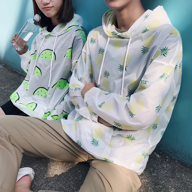 Мужская тонкая куртка с капюшоном летняя повседневная принтом фруктов в стиле