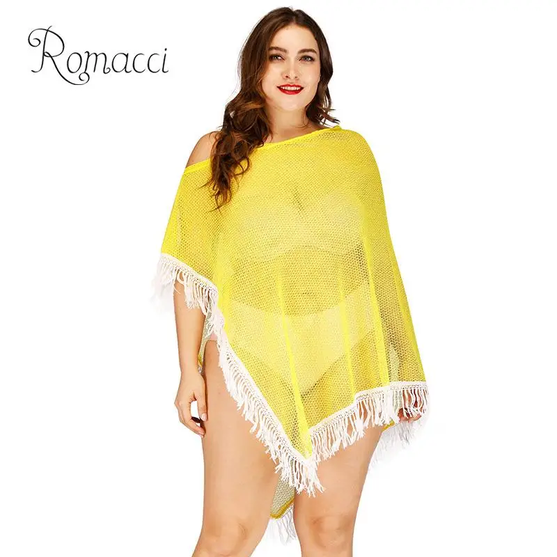 Romacci сексуальный женский просвечивающий бикини накидка на одно плечо с