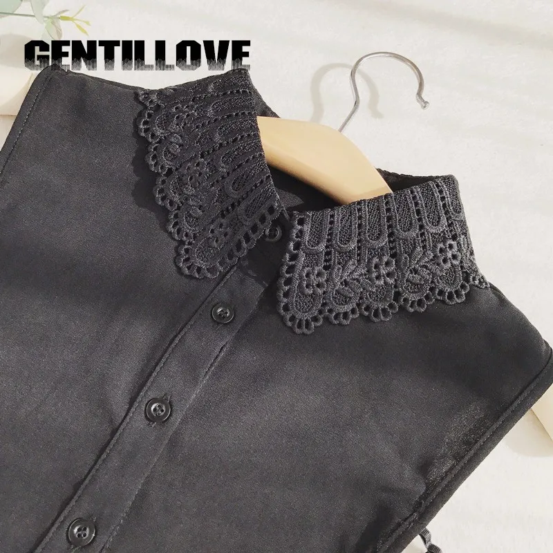 Gentillove 1 шт. для женщин Однотонная рубашка хлопок кружево ложные воротники белый и