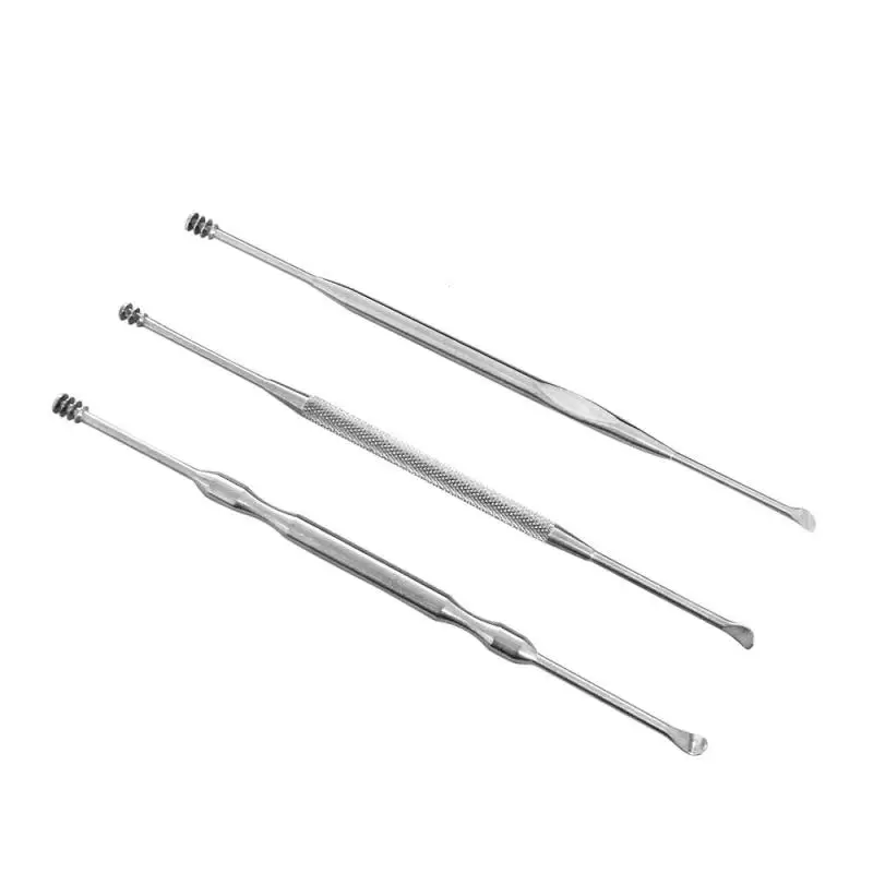 3pcs Ear Wax Pickers Cleaner Stainless Steel Double-ended Remover Tool Curette Earpick Spoon Cleaning L3 | Красота и здоровье