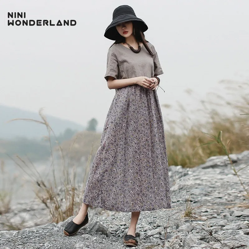 NINI WONDERLAND летнее Хлопковое платье с принтом женское лоскутное винтажное стиль Mori