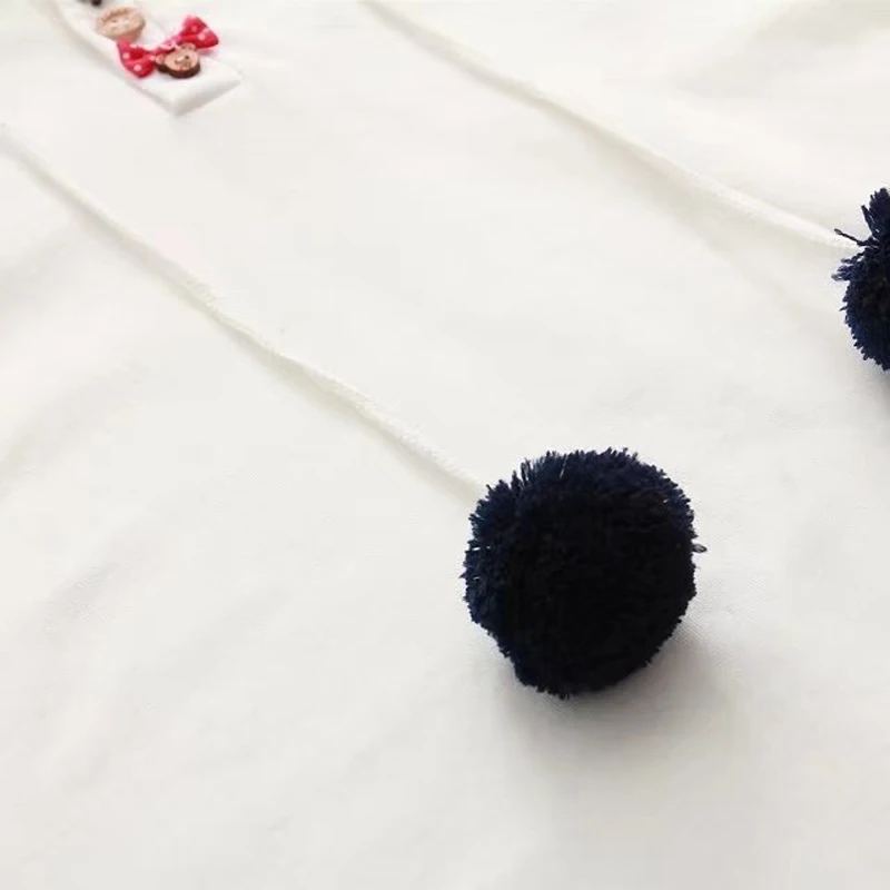 

Women Casual White Jackets Tassel Cloak Cotton Solid Long Sleeve Coat Loose Pullovers Autumn Pom Hooded Tops 915-492