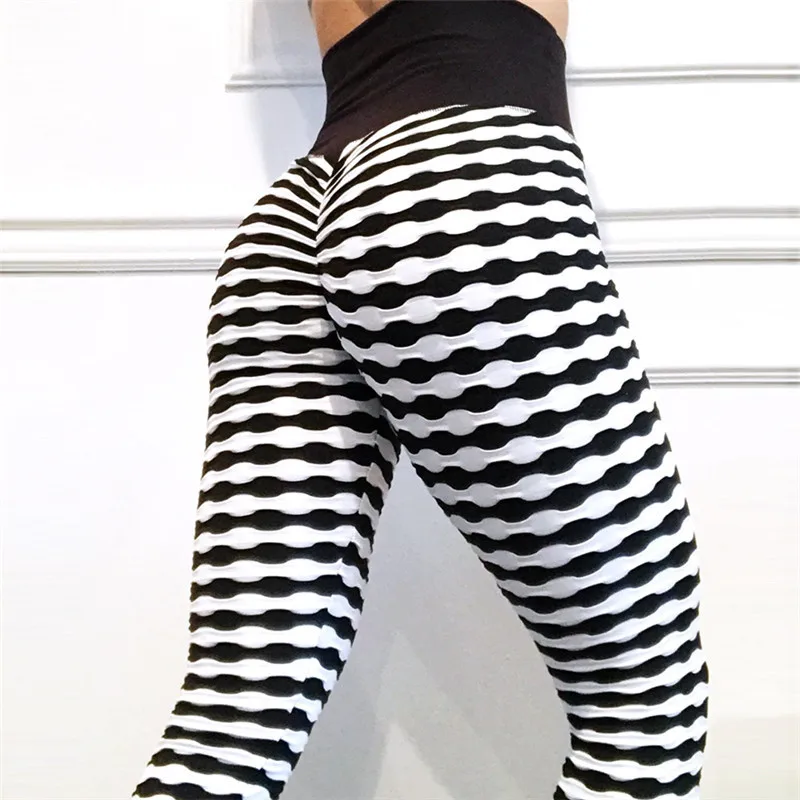 Женские брюки для йоги с плиссированными полосками зебры Спортивная эластичная