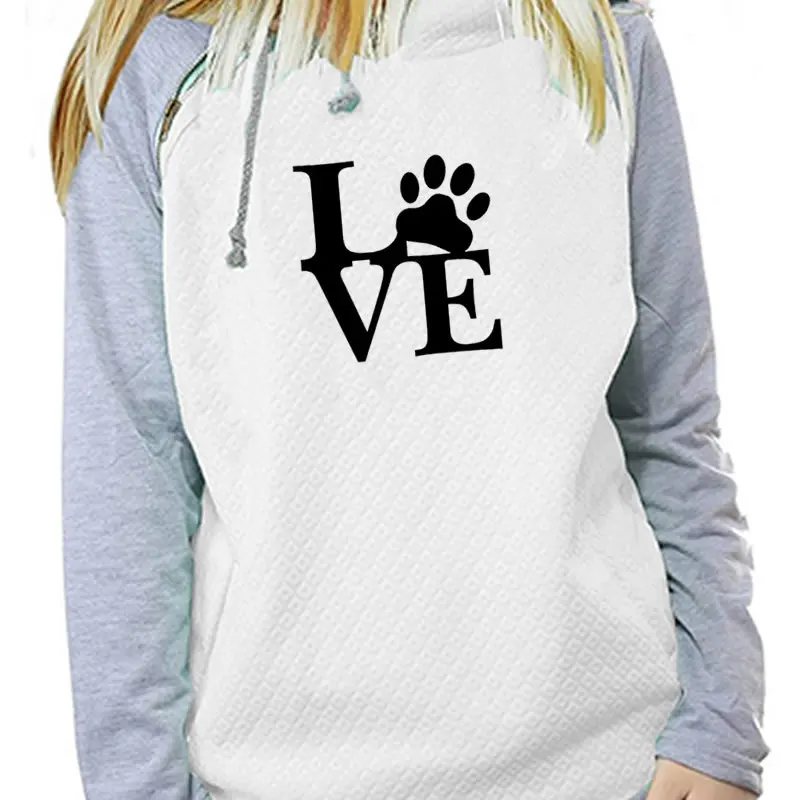 

2018 New Fashion Love Dog Cat Paw Print Tops Sweatshirts Femmes Hoodies Women Hoody Pattern Girls Street Thick Sweet Pullovers
