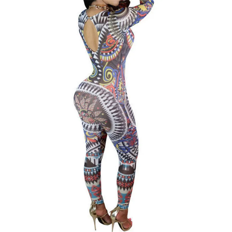Женский цельный комбинезон с принтом Облегающий длинным рукавом брюки женская