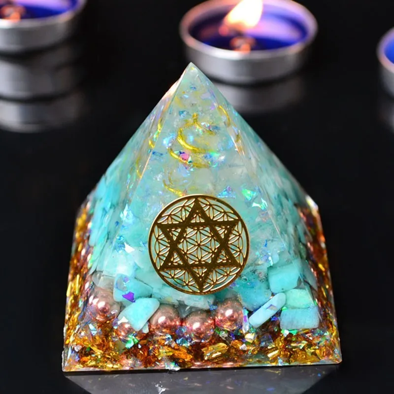 AURA REIKI Orgonite Pyramid Energy Converter Amazonite Helps Career Resin Decorative Craft Wicca Orgon Pyramid
