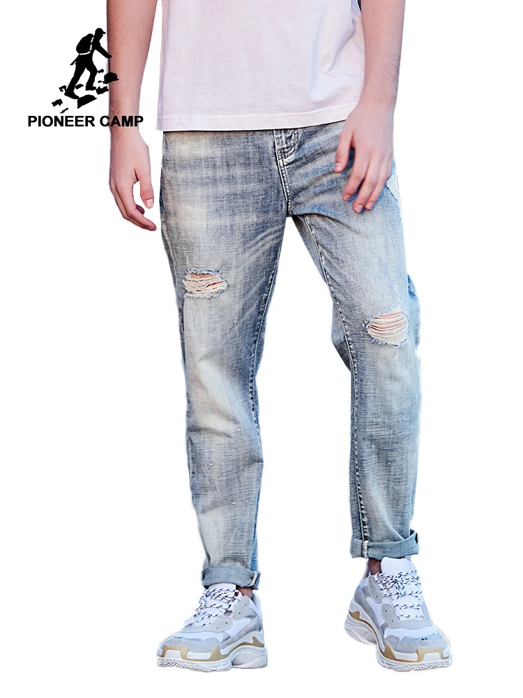 Pioneer Camp 2019 Autumn New Retro Hole Fashion Jeans Men Ankle-Length Pants Cotton Denim Trouser | Мужская одежда
