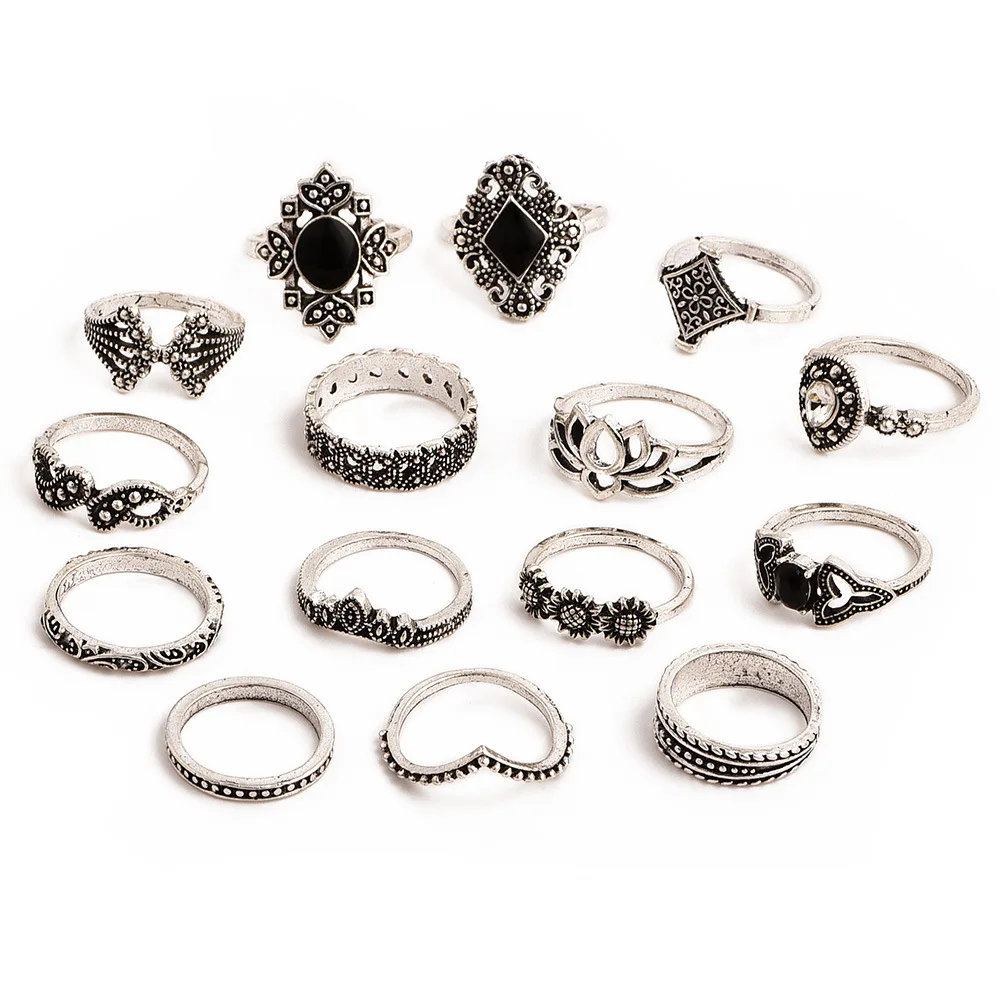 15-piece Set Bohemia Retro Ancient Anemone Lotus Woman New Style Creativity Ring | Украшения и аксессуары