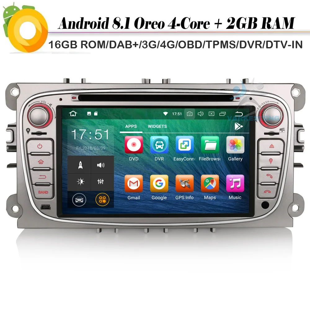 DAB + Quad Core Android 8 1 Авторадио Bluetooth Sat Navi WiFi 4G GPS CD BT DVR OBD Автомобильный радиоплеер для