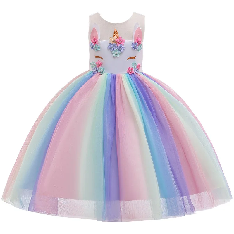 Children's Unicorn Dresses for Girls Kids Rainbow Tulle Unicorno Ball Gowns Toddler Little Girl Summer 2019 Birthday Party Frock | Детская