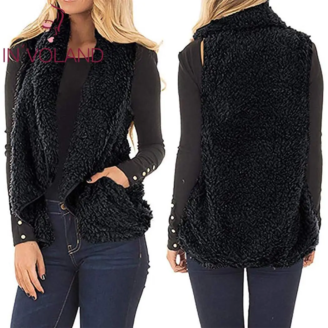 Women Casual Turn-Down Collar Sleeveless Solid Vest Cardigan Open Stitch Coat Spring Autumn Winter |