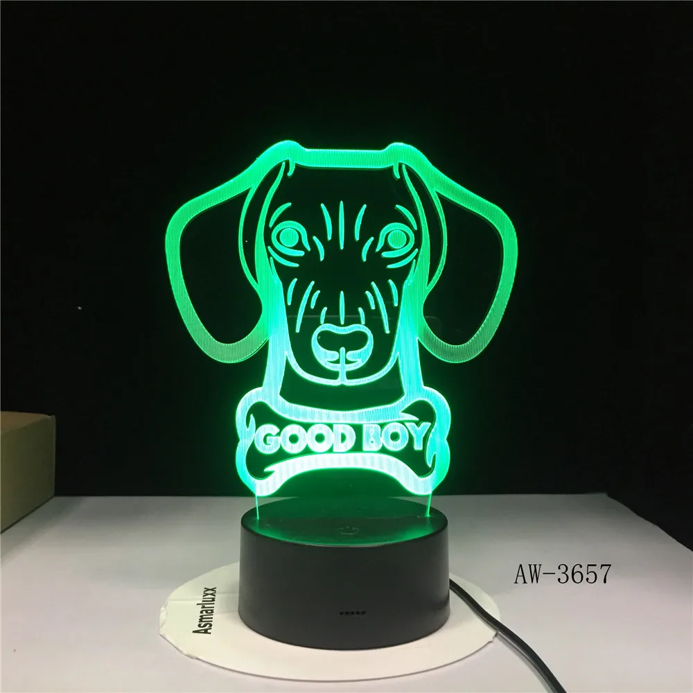 Beagle bассет Хаунд Мопс щенок собака 3D светодиодный ночсветильник RGB USB лампа 7