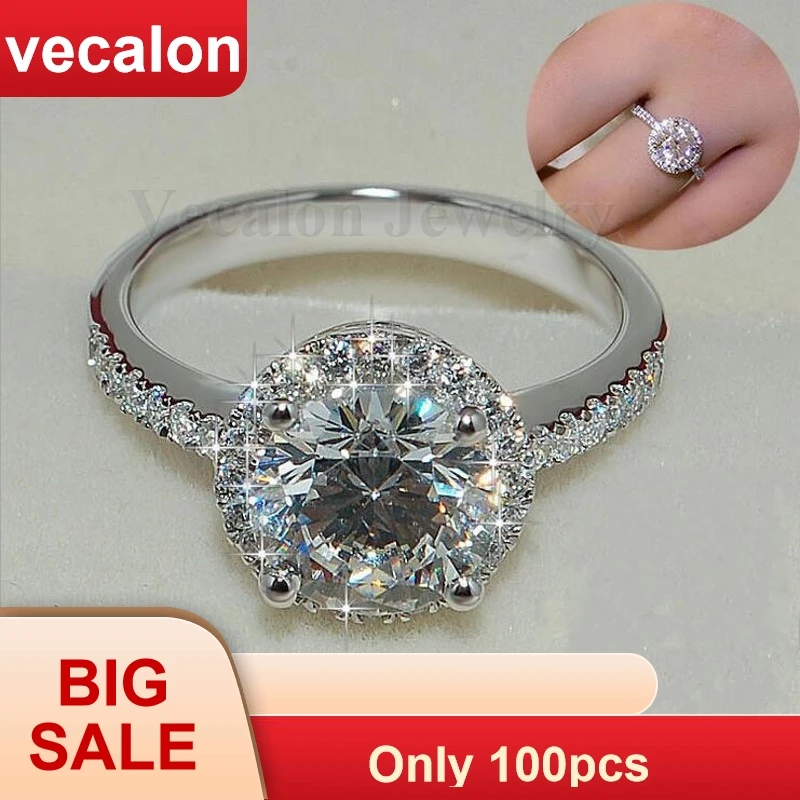 Женское кольцо из серебра 925 пробы с фианитом 2 карата|wedding band ring|band ringjewelry rings |