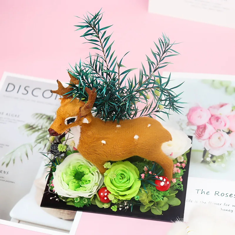 Christmas Deer Fairy Acrylic Preserved Flower Box Rose Flowers Valentine's Day Creative Gift for Girlfriend Party Gifts | Дом и сад