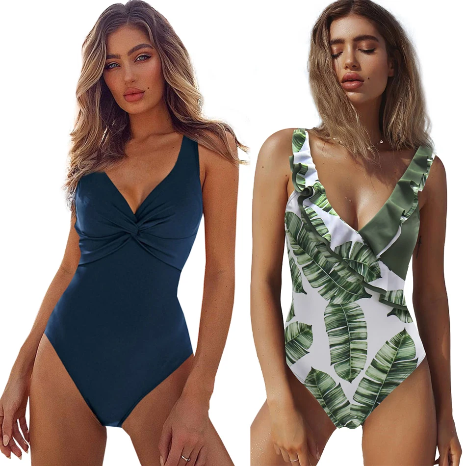 

Swimsuit Women 2019 One Piece Monokini Vintage Swimwear Slimming Bodysuit Female Black Bathing Suit Wide Strap Deep V Beach Wear