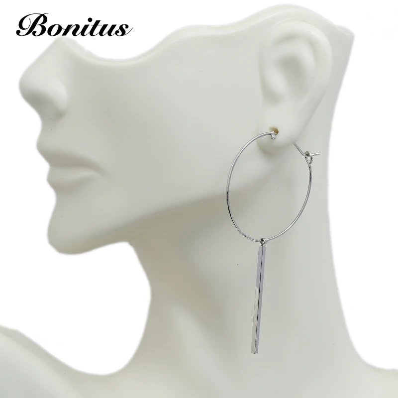 [Bonitus Jewelry] Модные Подвесные серьги 2018 Асимметричный обруч круглый ленточки для