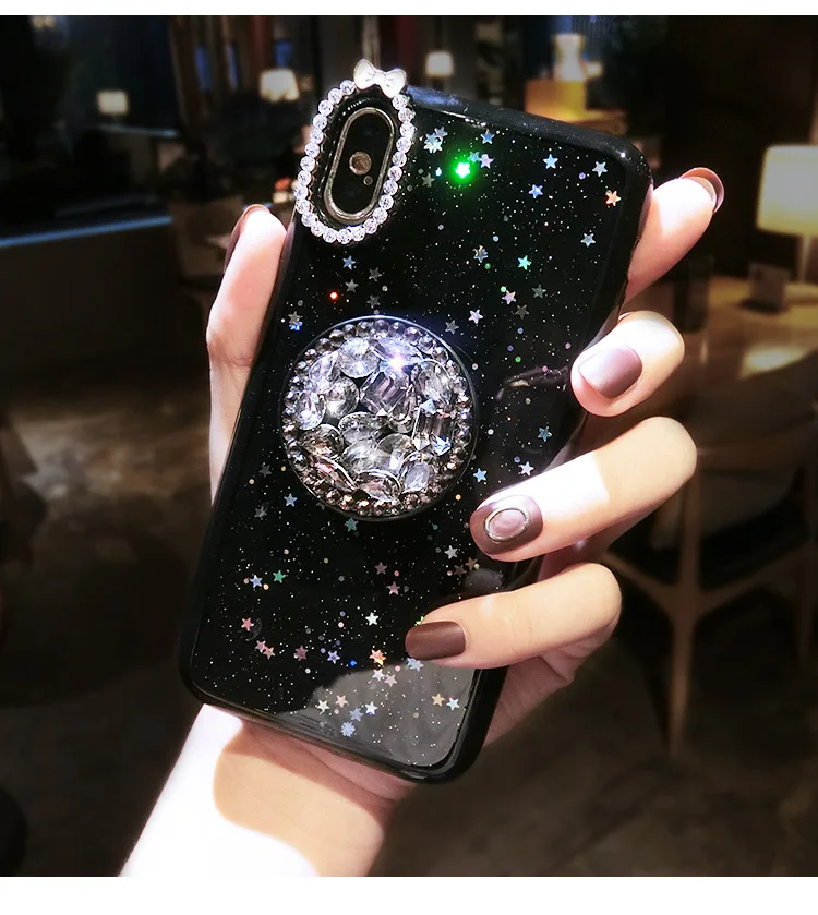 Телефонный чехол с держателем для кристаллов Twinkle Stars для iPhone13 11 12Pro XS MAX 78PLUS 6s SE2020, мягкий чехол из TPU с защитой Jelly Body Shell Protection.