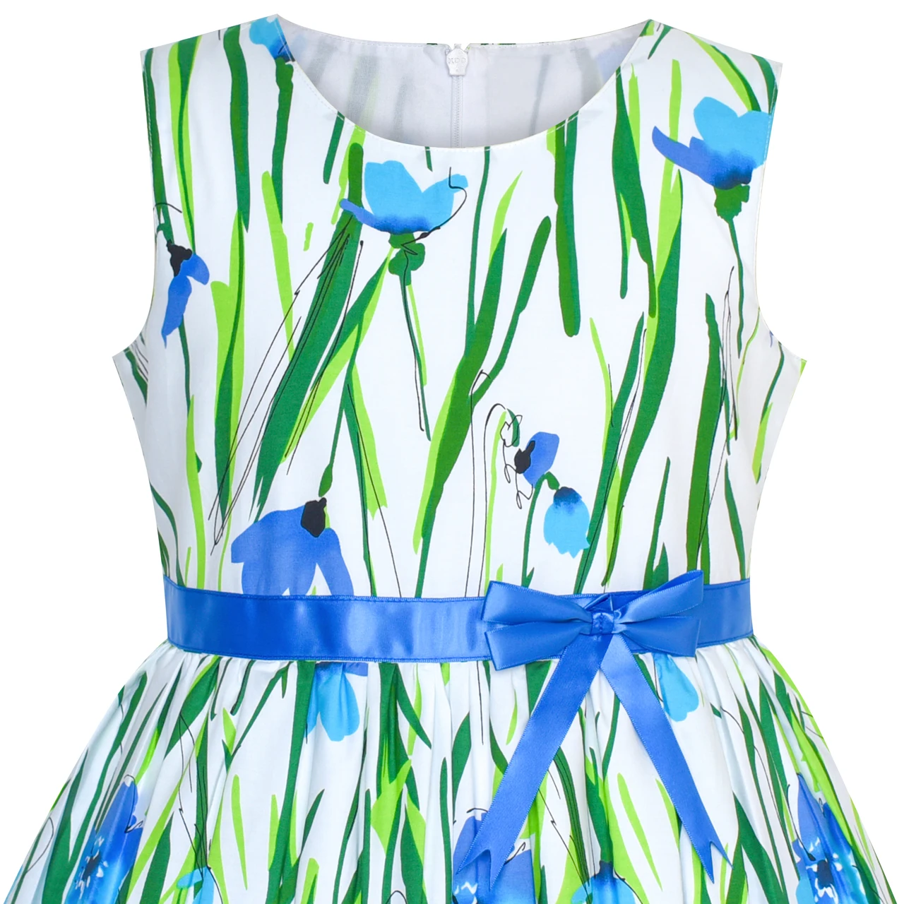 Sunny Fashion платья для девочек новогодние костюмы Синий Цветок Хлопок Рукавов Sundress