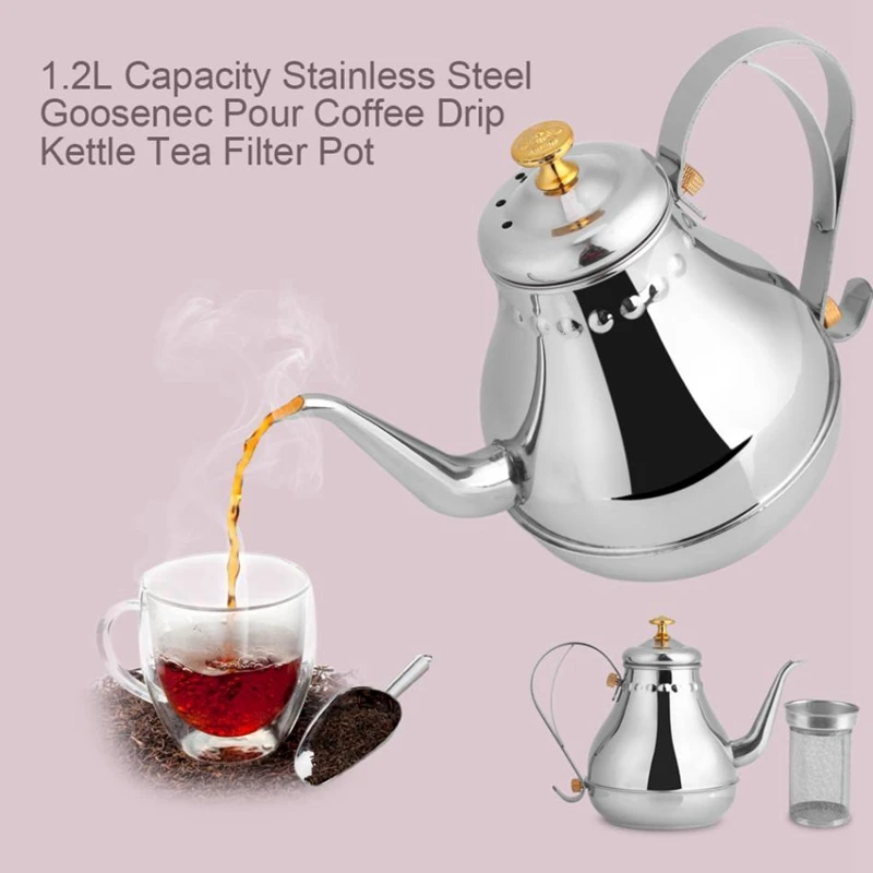 Stainless Steel Teapot Gooseneck Pour Coffee Drip Kettle Tea Filter Pot Indoor | Дом и сад