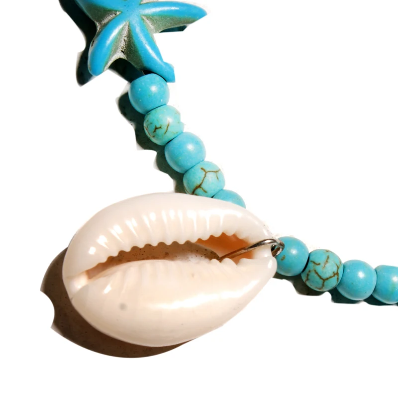 New Design Shell Pendants Starfish Turquoises Beaded Choker Necklace for Women Chic Bib Collier Femme Cowrie | Украшения и