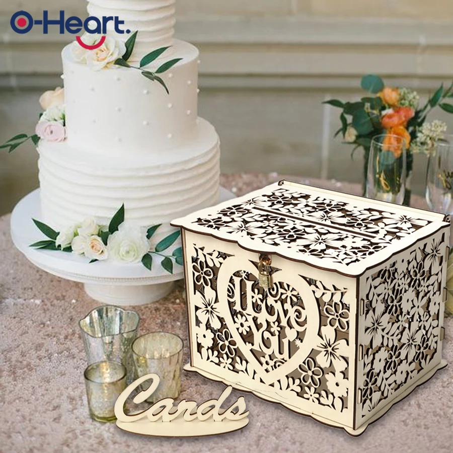 OHEART Новая Свадебная коробка для денег DIY деревянная карт с надписью проверки