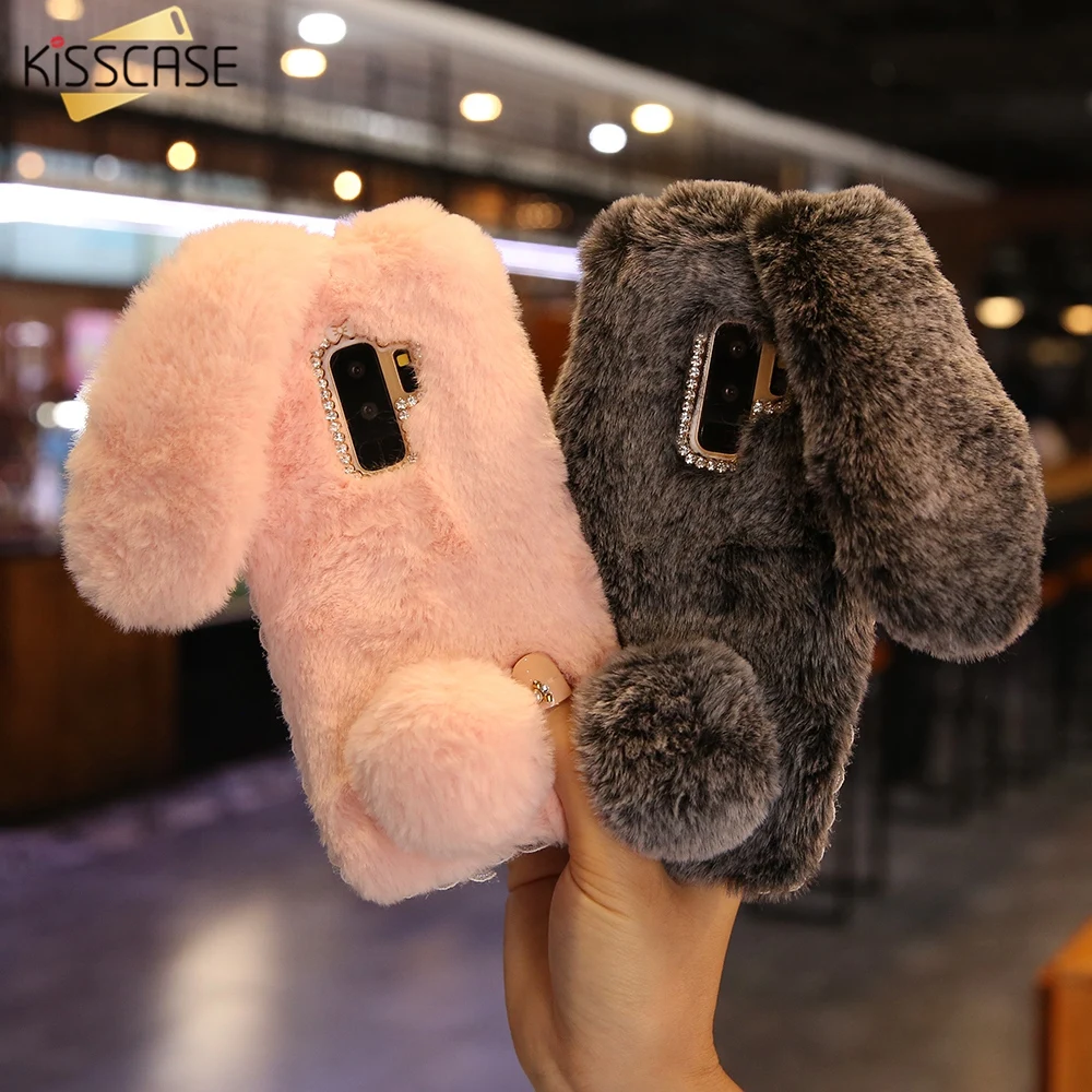KISSCASE пушистый кролик чехол для Samsung Galaxy S7 S6 S9 S8 Plus Note 9 8 чехлы телефонов A3 A5 A7 J3 J5 J7