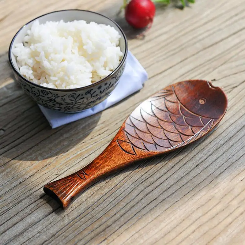 Ручная резная ложка рыбного типа ложки для риса японская посуда рисовая