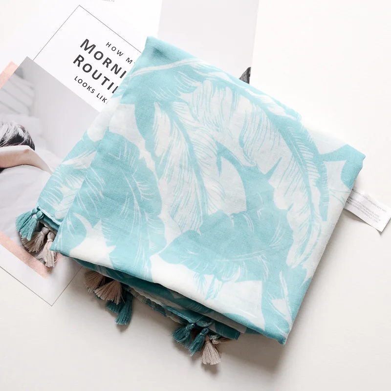 2018 Wholesale Brand Winter Scarf Sky Blue Warm Soft Tassel Bufandas Cachecol Woven Leaf Printed Cotton Linen Men Scarves | Аксессуары