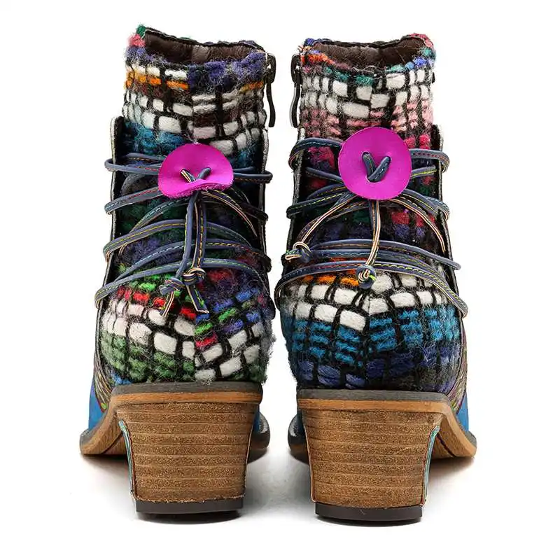 

Socofy Retro Patchwork Cowgirl Ankle Boots For Women Shoes Woman Genuine Leather Splicing Cowboy Western Boots Women Booties New