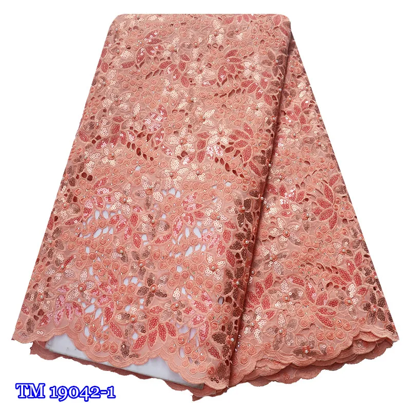 Tela de encaje de tul de organza con lentejuelas nigerianas francesas de moda 2019 tela de encaje Africana bordada de alta calidad para boda-4