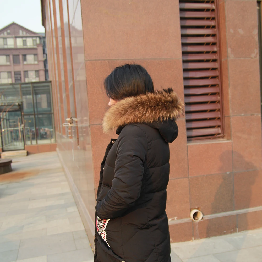 Зимний меховой воротник из натурального меха енота шарф 75 см длинное пальто