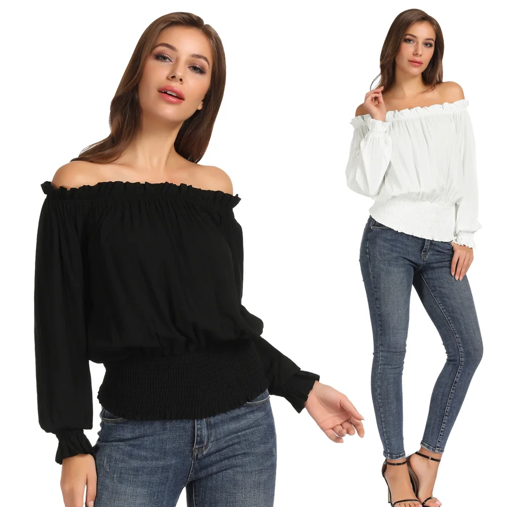 KK женская летняя винтажная рубашка в стиле стимпанк с длинным рукавом и оборками