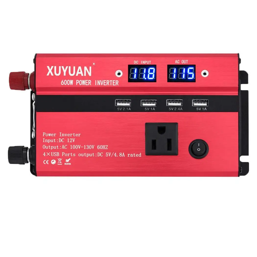 Car Power Inverter DC 12V To AC 220V 4 USB Ports with DC10V-11V LCD Display 600W DC152V DC102V 350W &lt0.2A | Автомобили и