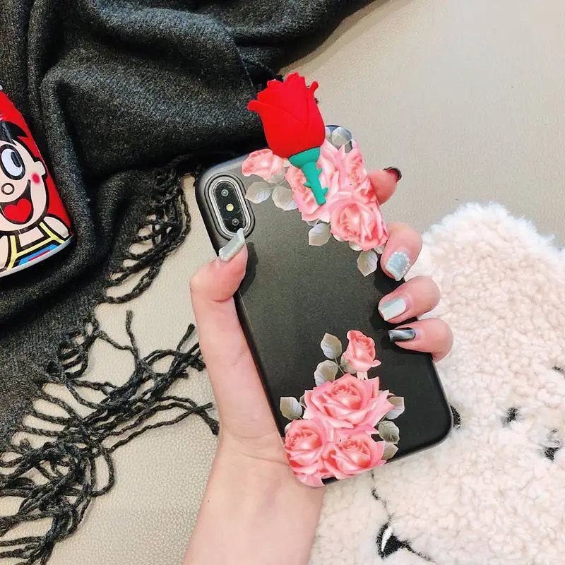 STROLLIFE 3D Rose Flower Phone Case for iPhone XS Max XR Retro Couples Cover IPhone8 6s 7Plus Exotic Floral Soft Back Shell |