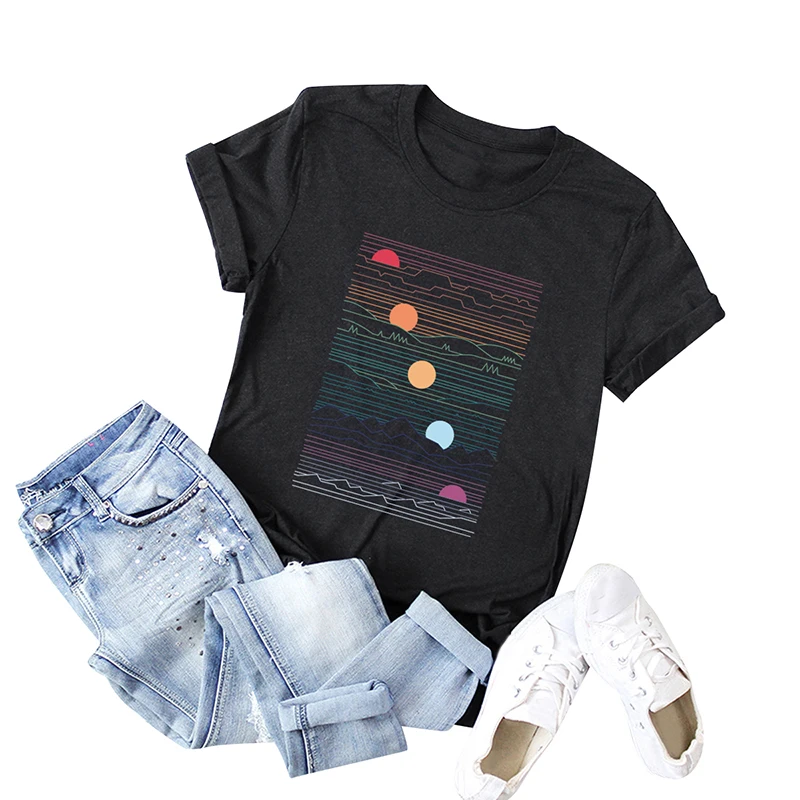 Модная женская футболка Romacci с коротким рукавом рубашка принтом восхода солнца