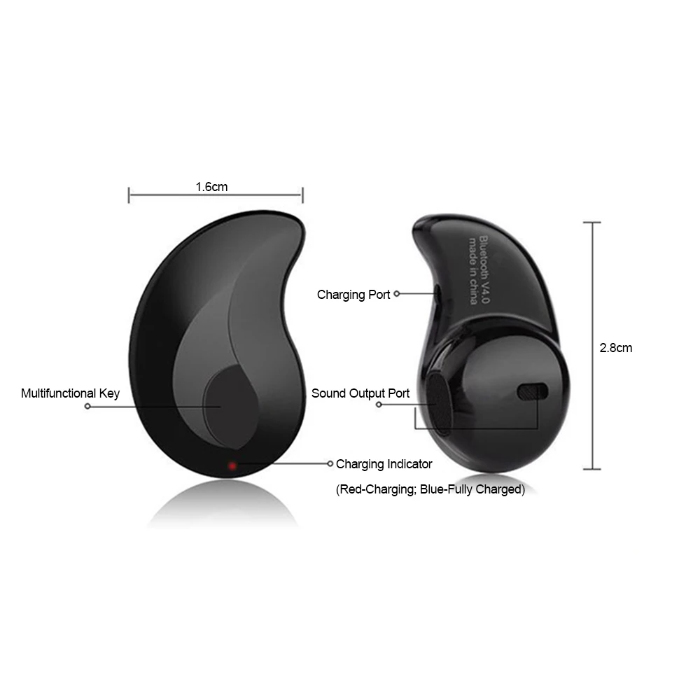 S550 Беспроводные наушники Bluetooth Невидимые наушники Гарнитура Стерео музыкальные наушники Смартфон Экраны w / Mic для iPhone Android телефонов.