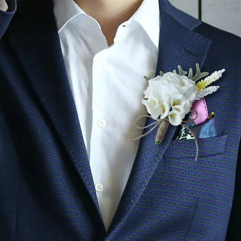 2 шт. бутоньерки шелковые белые свадебные корсажи и Бутоньерки для жениха цветок