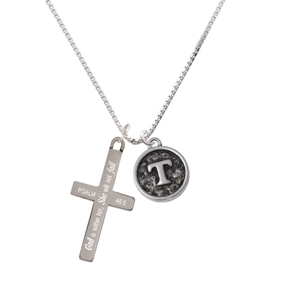 Старина круглая печать-начальный-Т--она не будет падать-крест ожерелье |