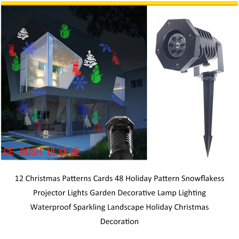 

12 Christmas Patterns Cards 48 Holiday Pattern Snowflakess Projector Lights Garden Decorative Lamp Lighting Waterproof Sparkling