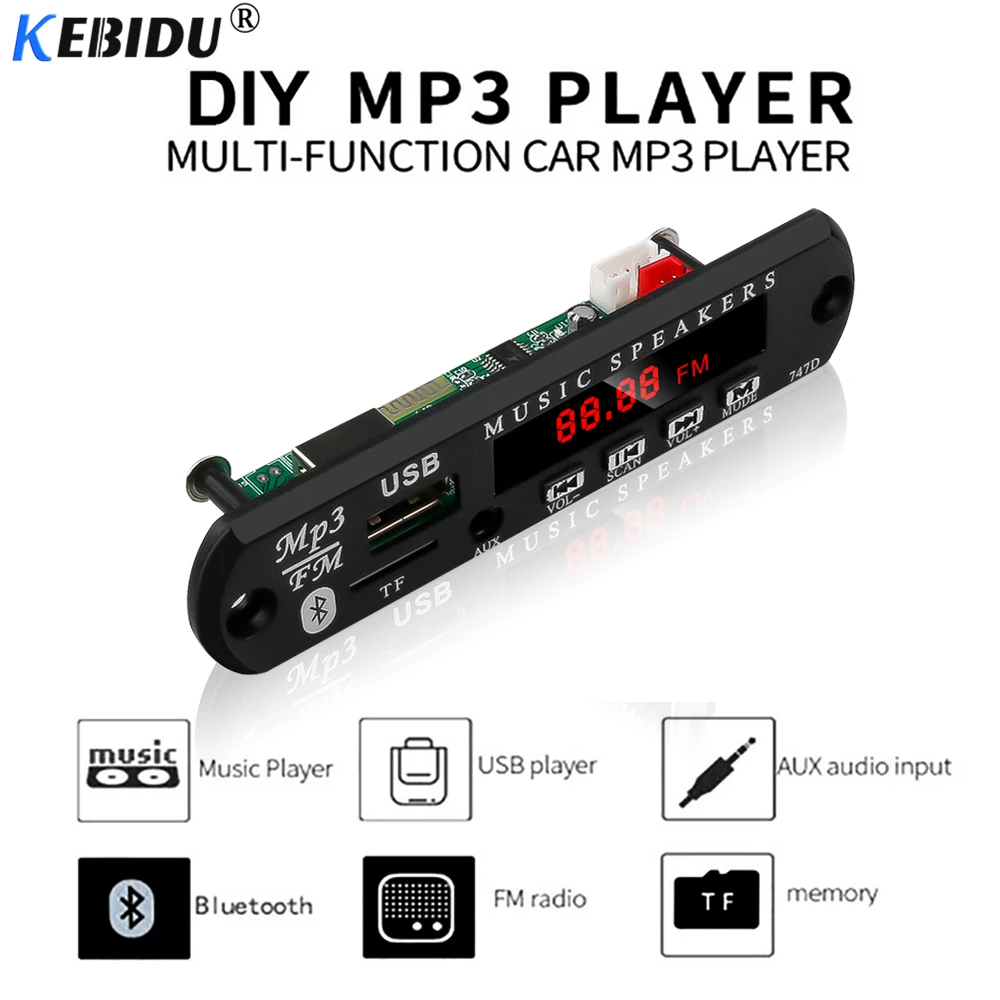 KEBIDU беспроводной Bluetooth 5 в 12 В MP3 WMA декодер плата аудио модуль TF USB FM радио для