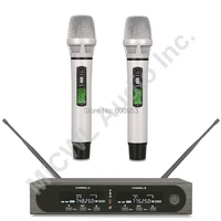 pro skm9000 2x100 channel white handhel karaoke wireless microphone system stage performance singing headset lavalier mic system